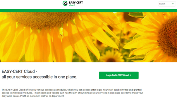 Easy Cert Cloud Login screen