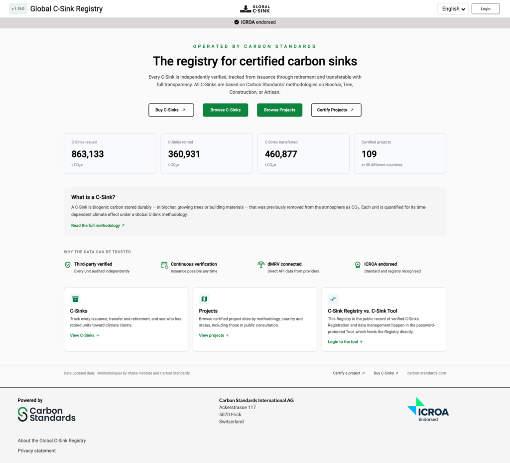 Startseite des Global C-Sink Registry